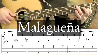 MALAGUENA  Full Tutorial with TAB  Fingerstyle Guitar [upl. by Larine]