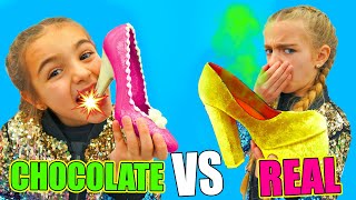 REAL VS CHOCOLATE LAS RATITAS Gisele y Claudia [upl. by Atteinotna]